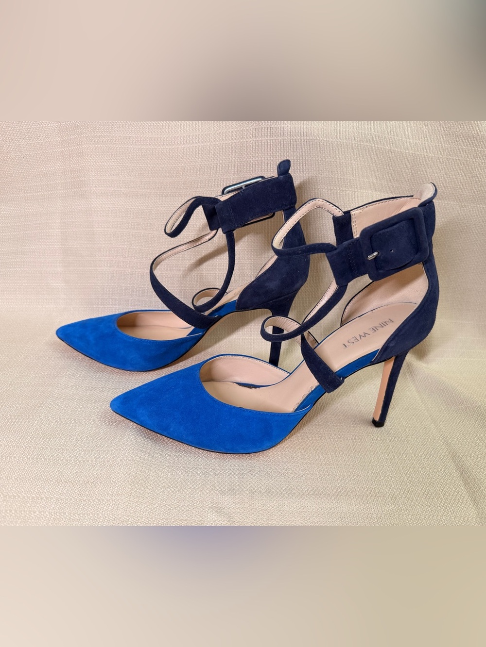 Nine West Two-Tone Blue Suede Pointed-Toe Strappy High Heel - Picture 6 of 9